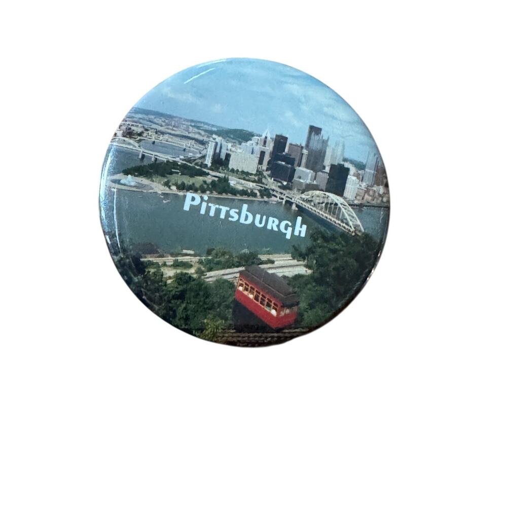 Vintage Pittsburgh Souvenir Magnet Repurposed Pin-Back Button‎ Mt Washington Sky